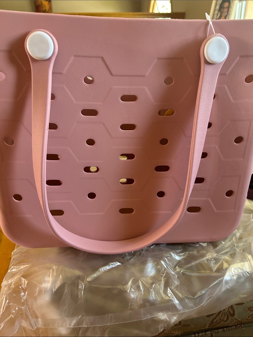 Amazon Pink Perforated Hex Tote Bag - Picture 3 of 4